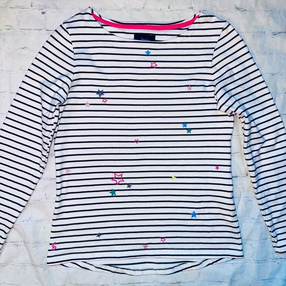 EUC Women’s Size 4 Joules Harbour LS Embroidered Stars Striped Shirt